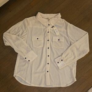 Golden Hawk Women Chic White/ Cream Button-Down Silk/ Velvet Shirt. Size L- NEW